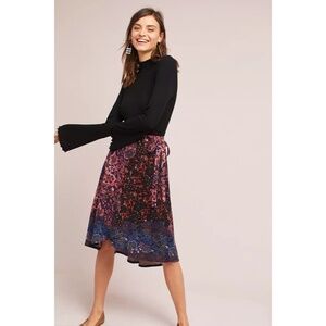 Anthropologie MAEVE Knit Faux Wrap Skirt Floral Paisley Elastic Waist Small